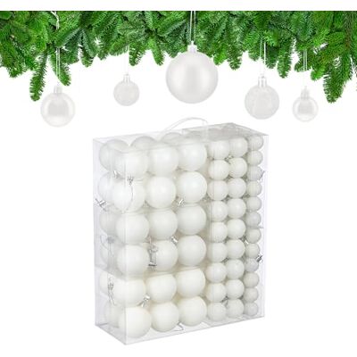 Relaxdays Boule de Noël, lot Pratique de 138, en Plastique, pour décorer Votre Sapin comme il se Doit, Blanche - Publicité Relaxdays Boule de Noël, lot Pratique de 138, en Plastique, pour décorer Votre Sapin comme il se Doit, Blanche - Publicité