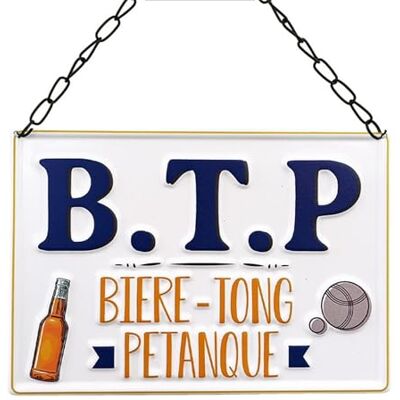 STC Plaque en métal B.T.P. bière Tong et pétanque - Publicité STC Plaque en métal B.T.P. bière Tong et pétanque - Publicité
