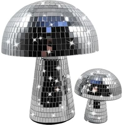 Relaxdays Champignon Disco, lot de 2, boule disco. décoratif en verre miroir, 2 tailles, déco de fête argentée - Publicité Relaxdays Champignon Disco, lot de 2, boule disco. décoratif en verre miroir, 2 tailles, déco de fête argentée - Publicité
