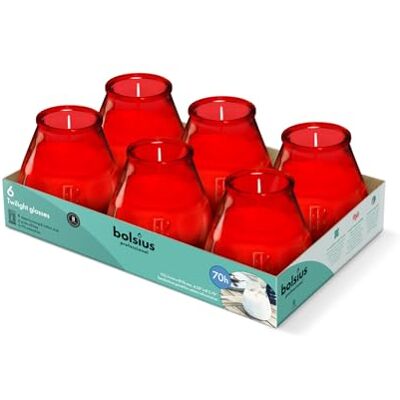 Bolsius Bougies D'extérieur 6 Pièces En Verre Rouge Durée de Combustion 70 Heures Sans Huile de Palme Combustion Propre Mèche en Coton - Publicité Bolsius Bougies D'extérieur 6 Pièces En Verre Rouge Durée de Combustion 70 Heures Sans Huile de Palme Combustion Propre Mèche en Coton - Publicité