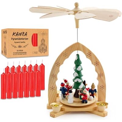 BRUBAKER Pyramide de Noël avec Lot de 50 Bougies Rouges Carrousel Rotatif à Un Niveau avec Figurines en Bois Peintes à la Main 30 cm Décoration de Noël Finition Naturelle - Publicité BRUBAKER Pyramide de Noël avec Lot de 50 Bougies Rouges Carrousel Rotatif à Un Niveau avec Figurines en Bois Peintes à la Main 30 cm Décoration de Noël Finition Naturelle - Publicité