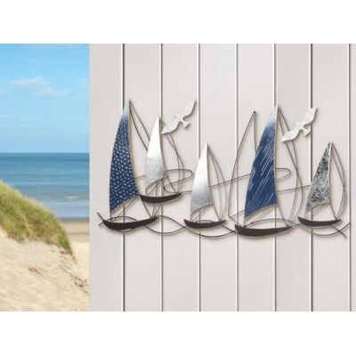 Gilde Relief mural en métal bleu et argent, brillant, forme de bateau, 49 x 91 x 4 cm, décoration murale, décoration maritime - Publicité Gilde Relief mural en métal bleu et argent, brillant, forme de bateau, 49 x 91 x 4 cm, décoration murale, décoration maritime - Publicité