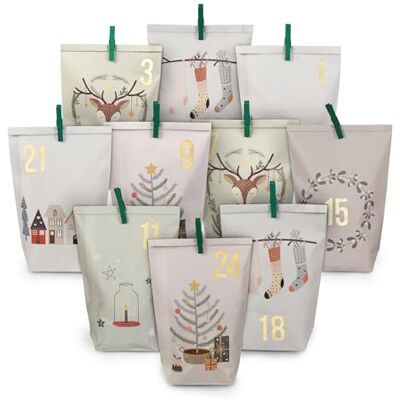 Papierdrachen Calendrier de l'Avent Extravagant à remplir avec 24 Sacs-Cadeaux de Couleur Pastel et 24 Autocollants et Pinces à numéros Motif Hygge pour bricoler et Offrir Noël et Avent - Publicité Papierdrachen Calendrier de l'Avent Extravagant à remplir avec 24 Sacs-Cadeaux de Couleur Pastel et 24 Autocollants et Pinces à numéros Motif Hygge pour bricoler et Offrir Noël et Avent - Publicité