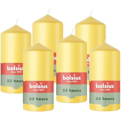 Bolsius Essentials Bougie Pilier Jaune Frais 12cm 6 Pièces Bougie Décorative Contient Cire Végétale Naturelle sans Huile de Palme - Publicité Bolsius Essentials Bougie Pilier Jaune Frais 12cm 6 Pièces Bougie Décorative Contient Cire Végétale Naturelle sans Huile de Palme - Publicité