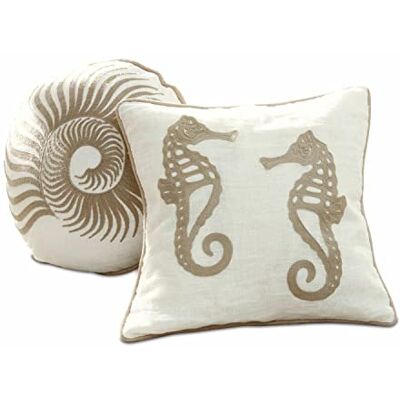Loberon Bristol Lot de 2 Coussins Tissu en Lin Naturel Brodée Main, Blanc/Taupe - Publicité Loberon Bristol Lot de 2 Coussins Tissu en Lin Naturel Brodée Main, Blanc/Taupe - Publicité