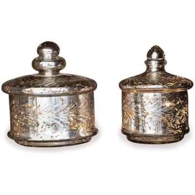 Loberon Elexa Lot de 2 Pots en Verre Surface gravée Couvercles Design, argenté Vieilli - Publicité Loberon Elexa Lot de 2 Pots en Verre Surface gravée Couvercles Design, argenté Vieilli - Publicité