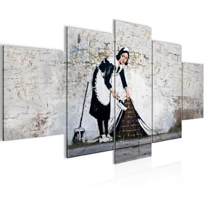 Tableau Maid Banksy 200 x 100 cm 5 Parties XXL Decoration Murale Dessin Gris 301751b - Publicité Tableau Maid Banksy 200 x 100 cm 5 Parties XXL Decoration Murale Dessin Gris 301751b - Publicité