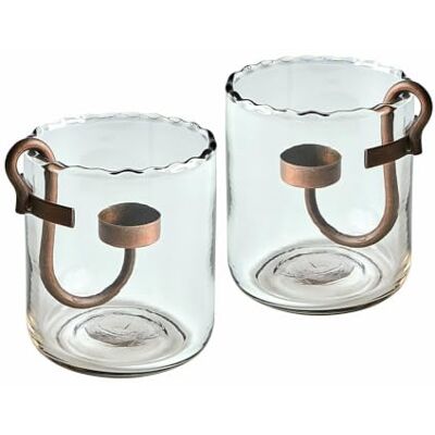 Loberon Lynn Lot de 2 photophores Verre soufflé à la Bouche Supports à Bougie Amovibles, Transparent/Noir Vieilli - Publicité Loberon Lynn Lot de 2 photophores Verre soufflé à la Bouche Supports à Bougie Amovibles, Transparent/Noir Vieilli - Publicité