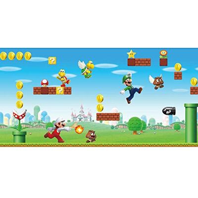 RoomMates Frise Adhésive Mario Bros. Scène de Jeu, Rouge/Bleu/Vert - Publicité RoomMates Frise Adhésive Mario Bros. Scène de Jeu, Rouge/Bleu/Vert - Publicité