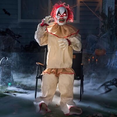 JOYIN Décoration de Clown Assis animatronique d'halloween de 165cm avec Yeux Lumineux, Son Effrayant, Bras et tête Mobiles (activé par Le Son et la lumière) pour Les décorations de Maison hantée - Publicité JOYIN Décoration de Clown Assis animatronique d'halloween de 165cm avec Yeux Lumineux, Son Effrayant, Bras et tête Mobiles (activé par Le Son et la lumière) pour Les décorations de Maison hantée - Publicité