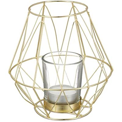 Relaxdays Bougeoir, Design géométrique, Porte Bougies avec Verre à Votive, métal, photophore, HxD 14x14 cm, doré - Publicité Relaxdays Bougeoir, Design géométrique, Porte Bougies avec Verre à Votive, métal, photophore, HxD 14x14 cm, doré - Publicité