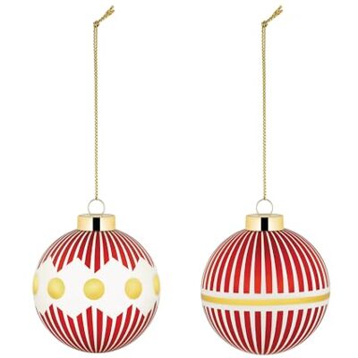 Alessi NZ04SET1 Lot de Deux Boules de Noël en Verre Soufflé, Diamètre 6 cm, Rouge, Blanc, Doré - Publicité Alessi NZ04SET1 Lot de Deux Boules de Noël en Verre Soufflé, Diamètre 6 cm, Rouge, Blanc, Doré - Publicité