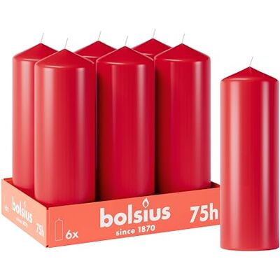 Bolsius Lot de 6 bougies piliers lisses Rouge 20 x 7 cm Durée de combustion 75 heures Non parfumées Contient de la cire végétale naturelle Sans huile de palme - Publicité Bolsius Lot de 6 bougies piliers lisses Rouge 20 x 7 cm Durée de combustion 75 heures Non parfumées Contient de la cire végétale naturelle Sans huile de palme - Publicité