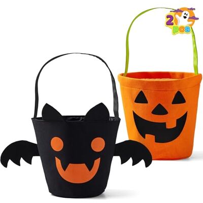 JOYIN Ensemble de seaux à bonbons chauve-souris et citrouille pour Halloween, sacs cadeaux réutilisables en feutre pour bonbons ou acides pour cadeaux de fête pour enfants, Orange - Publicité JOYIN Ensemble de seaux à bonbons chauve-souris et citrouille pour Halloween, sacs cadeaux réutilisables en feutre pour bonbons ou acides pour cadeaux de fête pour enfants, Orange - Publicité