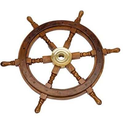 aubaho Barre à Roue de Navire Bois/Laiton 62 cm - Publicité aubaho Barre à Roue de Navire Bois/Laiton 62 cm - Publicité