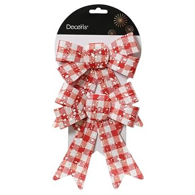Kaemingk Lot de 2 nœuds décoratifs à carreaux de 17 cm Nœuds décoratifs pour décoration et bricolage Décoration festive pour Noël, mariage, anniversaire, anniversaire de mariage Rouge et blanc - Publicité Kaemingk Lot de 2 nœuds décoratifs à carreaux de 17 cm Nœuds décoratifs pour décoration et bricolage Décoration festive pour Noël, mariage, anniversaire, anniversaire de mariage Rouge et blanc - Publicité