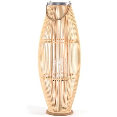 CREEDWOOD Zya Lanterne en bambou avec anse et insert en verre Bougeoir en bois Lanterne décorative pour balcon ou appartement couvert Dimensions : 95 cm - Publicité CREEDWOOD Zya Lanterne en bambou avec anse et insert en verre Bougeoir en bois Lanterne décorative pour balcon ou appartement couvert Dimensions : 95 cm - Publicité