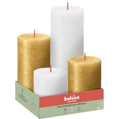 Bolsius Rustic lot de 4 Or et Blanc Non parfumées Cire végétale naturelle Sans huile de palme - Publicité Bolsius Rustic lot de 4 Or et Blanc Non parfumées Cire végétale naturelle Sans huile de palme - Publicité