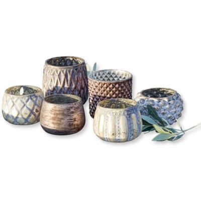 Loberon Fajolle Lot de 6 photophores Ensemble varié Verre Peint et Finition en Verre mercuré, Gris/Or - Publicité Loberon Fajolle Lot de 6 photophores Ensemble varié Verre Peint et Finition en Verre mercuré, Gris/Or - Publicité