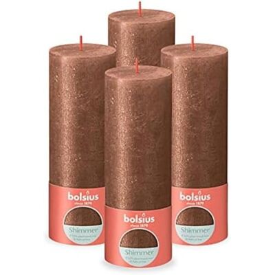 Bolsius Lot de 4 bougies pilier rustiques Cuivre scintillant Longue durée de combustion de 85 heures Bougie de maison Décoration d'intérieur Sans parfum Avec cire naturelle végétalienne - - Publicité Bolsius Lot de 4 bougies pilier rustiques Cuivre scintillant Longue durée de combustion de 85 heures Bougie de maison Décoration d'intérieur Sans parfum Avec cire naturelle végétalienne - - Publicité