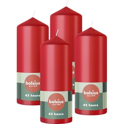Bolsius Lot de 4 bougies pilier Rouge 15 x 6 cm - Publicité Bolsius Lot de 4 bougies pilier Rouge 15 x 6 cm - Publicité