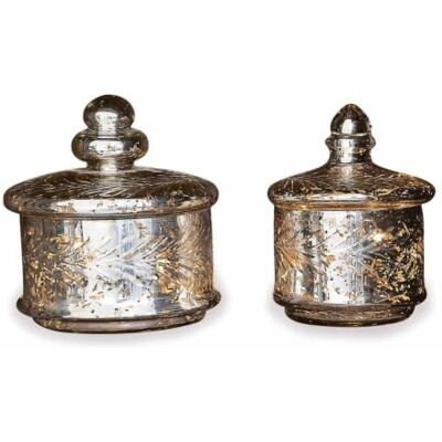 Loberon Elexa Lot de 2 Pots en Verre Surface gravée Couvercles Design, argenté Vieilli - Publicité Loberon Elexa Lot de 2 Pots en Verre Surface gravée Couvercles Design, argenté Vieilli - Publicité