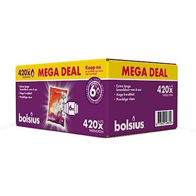 Bolsius Lot de 420 bougies chauffe-plat Blanc 6 heures de combustion Longueur de combustion Avec cire végétalienne naturelle Brûle proprement - Publicité Bolsius Lot de 420 bougies chauffe-plat Blanc 6 heures de combustion Longueur de combustion Avec cire végétalienne naturelle Brûle proprement - Publicité