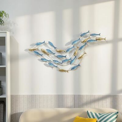 HOMCOM Décoration murale en métal moderne, sculpture murale en métal avec motif de poisson unique, suspendu décor pour salon, chambre à coucher, bureau, 100 x 50 cm, bleu clair - Publicité HOMCOM Décoration murale en métal moderne, sculpture murale en métal avec motif de poisson unique, suspendu décor pour salon, chambre à coucher, bureau, 100 x 50 cm, bleu clair - Publicité