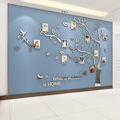 guangmu Arbre Sticker Muraux 3D Autocollants DIY Cadre de Photo Stickers Mural Arts Décorations pour Chambre, Salon, Chambr (J Argent Gauche,M: 150 * 210CM) - Publicité guangmu Arbre Sticker Muraux 3D Autocollants DIY Cadre de Photo Stickers Mural Arts Décorations pour Chambre, Salon, Chambr (J Argent Gauche,M: 150 * 210CM) - Publicité