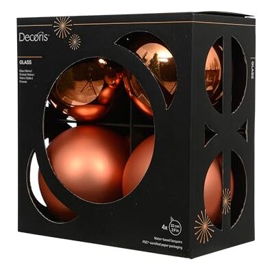 Kaemingk Lot de 4 boules de Noël en verre 10 cm Mat et brillant Grandes boules de Noël pour Noël Décoration de Noël et décoration de sapin de Noël Orange chaud - Publicité Kaemingk Lot de 4 boules de Noël en verre 10 cm Mat et brillant Grandes boules de Noël pour Noël Décoration de Noël et décoration de sapin de Noël Orange chaud - Publicité