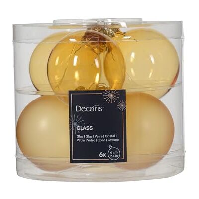 Kaemingk Lot de 6 boules de Noël en verre 6 cm Transparent mat et brillant Boules de Noël pour sapin de Noël Décoration de Noël et décoration de sapin de Noël Or clair - Publicité Kaemingk Lot de 6 boules de Noël en verre 6 cm Transparent mat et brillant Boules de Noël pour sapin de Noël Décoration de Noël et décoration de sapin de Noël Or clair - Publicité