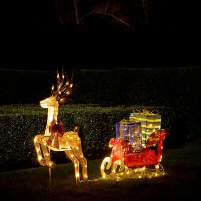 Lights4fun Renne Lumineux au Galop et Traîneau Rempli de Cadeaux de 1 mètre à 150 LED Blanc Chaud avec Minuterie Décoration de Noël pour Intérieur et Extérieur - Publicité Lights4fun Renne Lumineux au Galop et Traîneau Rempli de Cadeaux de 1 mètre à 150 LED Blanc Chaud avec Minuterie Décoration de Noël pour Intérieur et Extérieur - Publicité