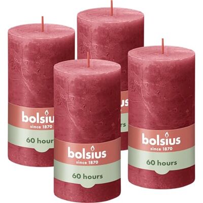 Bolsius Bougie Rustique Rouge 13 x 7 cm Lot de 4 Longue durée de combustion de 60 heures Non parfumée Cire végétalienne - Publicité Bolsius Bougie Rustique Rouge 13 x 7 cm Lot de 4 Longue durée de combustion de 60 heures Non parfumée Cire végétalienne - Publicité