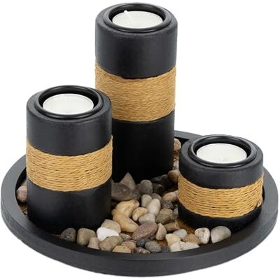 Relaxdays Porte-Bougies avec Plateau et Pierres décoratives, 19,5 cm, décoration de Table, Salon, Chambre, Noir/Marron - Publicité Relaxdays Porte-Bougies avec Plateau et Pierres décoratives, 19,5 cm, décoration de Table, Salon, Chambre, Noir/Marron - Publicité