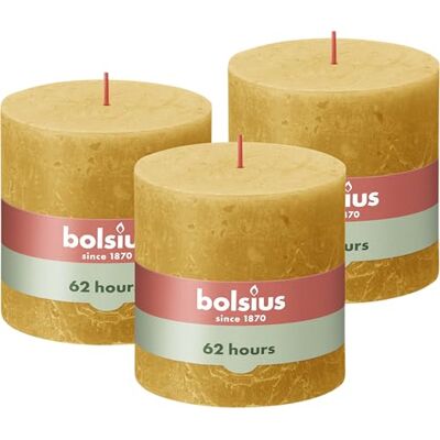 Bolsius Rustik Lot de 3 bougies pilier XXL Jaune 10 x 10 cm – Bougies décoratives pour ménage – Longueur de combustion 62 heures – Sans parfum – Cire végétale naturelle – Sans huile de palme - Publicité Bolsius Rustik Lot de 3 bougies pilier XXL Jaune 10 x 10 cm – Bougies décoratives pour ménage – Longueur de combustion 62 heures – Sans parfum – Cire végétale naturelle – Sans huile de palme - Publicité