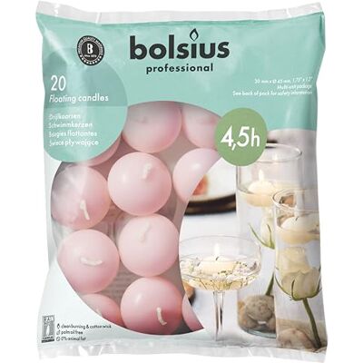 Bolsius Lot de 20 bougies flottantes, roses, diamètre : 45 mm, longueur de combustion : 4,5 heures, cire praffine, sans huile de palme, décoratives, pour la maison - Publicité Bolsius Lot de 20 bougies flottantes, roses, diamètre : 45 mm, longueur de combustion : 4,5 heures, cire praffine, sans huile de palme, décoratives, pour la maison - Publicité