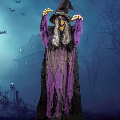 JOYIN Décoration de sorcière parlante animée à Suspendre avec Yeux Lumineux et Fonction d'activation sonore pour Halloween, décoration de Maison hantée,décoration de pelouse 182,9 cm - Publicité JOYIN Décoration de sorcière parlante animée à Suspendre avec Yeux Lumineux et Fonction d'activation sonore pour Halloween, décoration de Maison hantée,décoration de pelouse 182,9 cm - Publicité