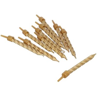 HENBRANDT Lot de 10 bougies de fête dorées avec bougeoirs, bougies de célébration en spirale dorée pour gâteaux d'anniversaire, fête de mariage, fête prénatale et décorations d'anniversaire - Publicité HENBRANDT Lot de 10 bougies de fête dorées avec bougeoirs, bougies de célébration en spirale dorée pour gâteaux d'anniversaire, fête de mariage, fête prénatale et décorations d'anniversaire - Publicité
