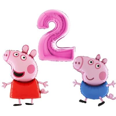 Toyland ® Peppa & George Pig Lot de ballons en aluminium 2 ballons en forme de personnage de 37" et 1 ballon numéroté de 40" Décorations de fête pour enfants - Publicité Toyland ® Peppa & George Pig Lot de ballons en aluminium 2 ballons en forme de personnage de 37" et 1 ballon numéroté de 40" Décorations de fête pour enfants - Publicité