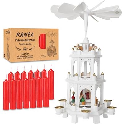 BRUBAKER Pyramide de Noël Blanche avec Lot de 50 Bougies Rouges Carrousel Rotatif à Trois Niveaux avec Figurines en Bois Peintes à la Main 45 cm Décoration de Noël - Publicité BRUBAKER Pyramide de Noël Blanche avec Lot de 50 Bougies Rouges Carrousel Rotatif à Trois Niveaux avec Figurines en Bois Peintes à la Main 45 cm Décoration de Noël - Publicité