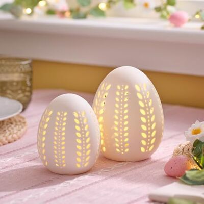 Lights4fun Lot de 2 œufs décoratifs LED scandinaves en porcelaine blanc mat - Publicité Lights4fun Lot de 2 œufs décoratifs LED scandinaves en porcelaine blanc mat - Publicité
