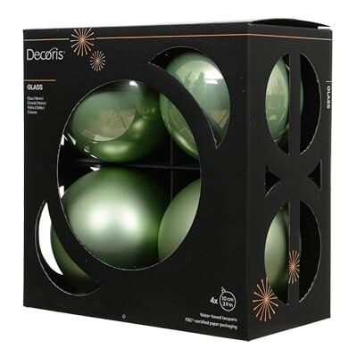Kaemingk Lot de 4 boules de Noël en verre 10 cm Mat et brillant Grandes boules de Noël pour Noël Décoration de Noël et décoration de sapin de Noël Vert matcha - Publicité Kaemingk Lot de 4 boules de Noël en verre 10 cm Mat et brillant Grandes boules de Noël pour Noël Décoration de Noël et décoration de sapin de Noël Vert matcha - Publicité