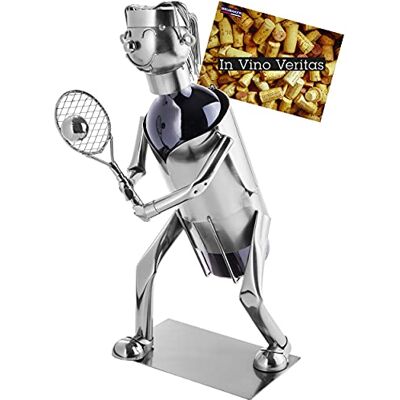 BRUBAKER Porte-Bouteille de vin Joueuse de Tennis Sculpture en Métal Carte de voeux INCL. Idée Cadeau Originale - Publicité BRUBAKER Porte-Bouteille de vin Joueuse de Tennis Sculpture en Métal Carte de voeux INCL. Idée Cadeau Originale - Publicité