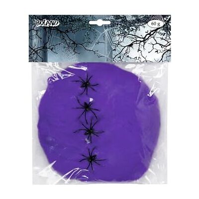 Boland BV Toile d'araignée violette 60 g avec 4 araignées - Publicité Boland BV Toile d'araignée violette 60 g avec 4 araignées - Publicité