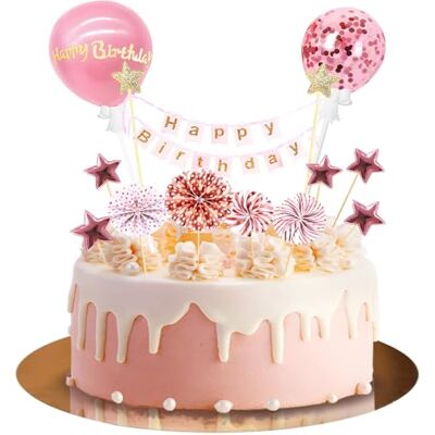AOOTUERL 12 Pieces Décoration de Gâteau Or Rose Gold, Happy Birthday Decoration Gateau, Decoration Cake Topper Ballon Étoiles Topper avec Boule de Décoration, pour Fête de D'anniversaire Fille - Publicité AOOTUERL 12 Pieces Décoration de Gâteau Or Rose Gold, Happy Birthday Decoration Gateau, Decoration Cake Topper Ballon Étoiles Topper avec Boule de Décoration, pour Fête de D'anniversaire Fille - Publicité