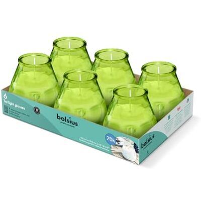 Bolsius Bougies D'extérieur 6 Pièces En Verre Vert Durée de Combustion 70 Heures Sans Huile de Palme Combustion Propre Mèche en Coton - Publicité Bolsius Bougies D'extérieur 6 Pièces En Verre Vert Durée de Combustion 70 Heures Sans Huile de Palme Combustion Propre Mèche en Coton - Publicité