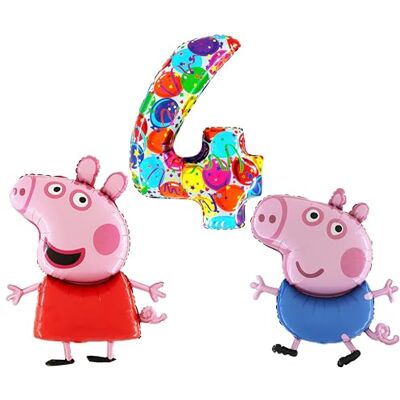 Toyland ® Peppa & George Pig Lot de ballons en aluminium 2 ballons en forme de personnage de 37" et 1 ballon numéroté de 40" Décorations de fête pour enfants - Publicité Toyland ® Peppa & George Pig Lot de ballons en aluminium 2 ballons en forme de personnage de 37" et 1 ballon numéroté de 40" Décorations de fête pour enfants - Publicité