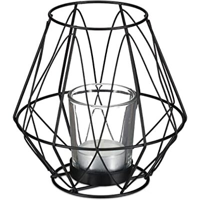 Relaxdays Bougeoir, Design géométrique, Porte Bougies avec Verre à Votive, métal, photophore, HxD 14x14 cm, Noir - Publicité Relaxdays Bougeoir, Design géométrique, Porte Bougies avec Verre à Votive, métal, photophore, HxD 14x14 cm, Noir - Publicité