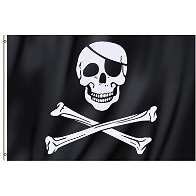 Trixes - Jolly Roger Skull Bones - 90x150cm - Anneaux - Drapeau - Publicité Trixes - Jolly Roger Skull Bones - 90x150cm - Anneaux - Drapeau - Publicité