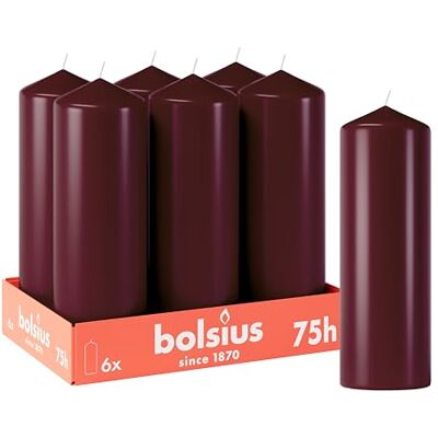 Bolsius Lot de 6 bougies piliers lisses Rouge bordeaux 20 x 7 cm Bougies décoratives ménagères Durée de combustion 75 heures Non parfumées Contient de la cire végétale naturelle - Publicité Bolsius Lot de 6 bougies piliers lisses Rouge bordeaux 20 x 7 cm Bougies décoratives ménagères Durée de combustion 75 heures Non parfumées Contient de la cire végétale naturelle - Publicité